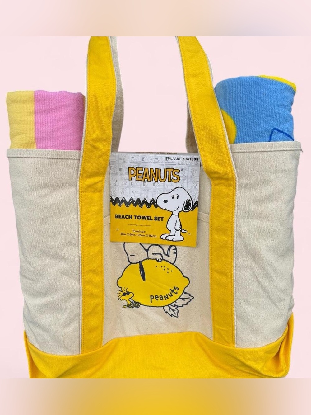 Peanuts Snoopy Tote & Beach Towel Set in Cream and Yellow
